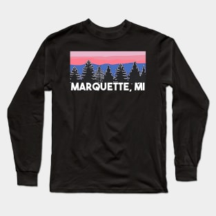 Yooper Life Marquette MI Blush Sunset Pine Tree Sunset T-Shirt Long Sleeve T-Shirt